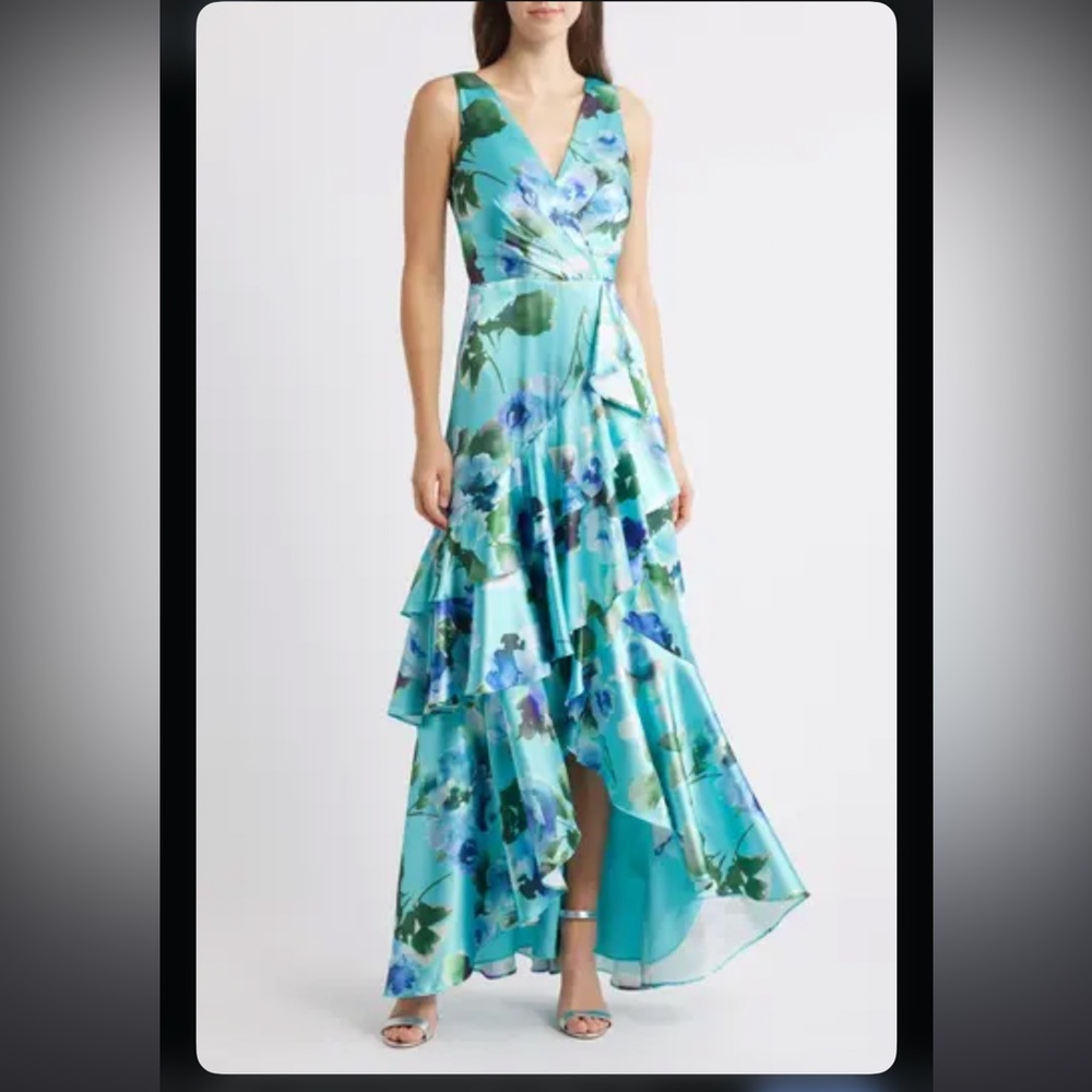 Eliza J Social Tiered Satin High-Low Cocktail Dress